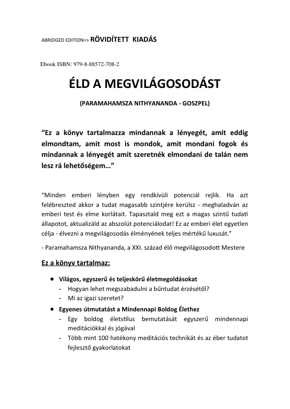 Living Enlightenment (Gospel of Paramahamsa Nithyananda) - Hungarian